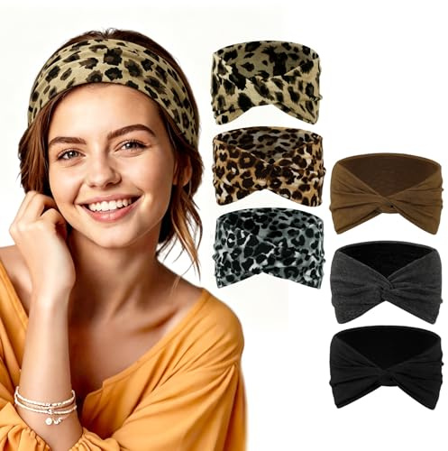 patinadrift 6 Stück Haarband Damen Boho Stirnband Breite Haarbänder | Elastische,Weiche,rutschfest,atmungsaktiv,Mehrfarbig,9 cm Breit,für Yoga, Kosmetik, Sport & Haarschmuck