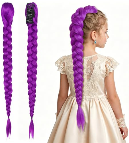 Extension Capelli Viola Chiaro per Trecce | Extension Coda di Cavallo con Pinza a Artiglio | Coda di Cavallo Sintetica Viola per Ragazze, Outfit Festival, Street Dance e Cosplay