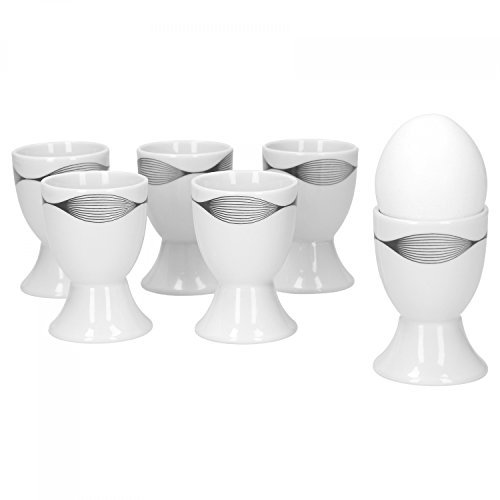 Van Well 6er Set Eierbecher Matrix 4,8cm Porzellan weiß mit Dekor