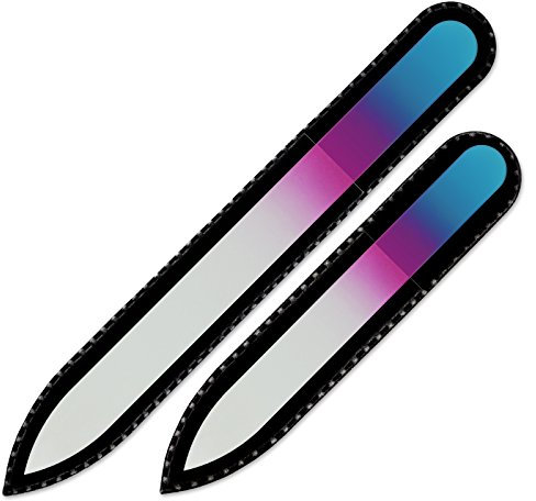 Mont Bleu Lot de 2 limes à ongles en verre coloré livrée dans un étui de velours noir, de petite taille - Lime en verre trempé fabriquée en République tchèque