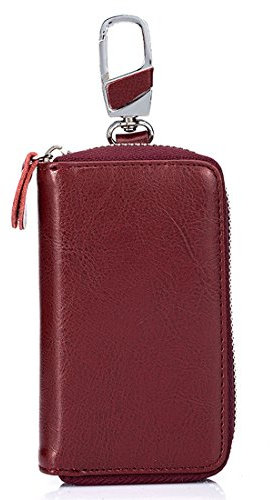 Esdrem Echtes Leder Schlüsseletui Autoschlüssel Brieftasche mit 12 Haken Reißverschluss um Schlüsselbund Halter für Männer und Frauen