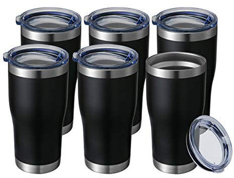 HASLE OUTFITTERS - Bicchieri da viaggio in acciaio INOX da 20 oz con coperchio a prova di fuoriuscita 6 Packs 20oz Tumblers Travel Mugs Verniciato a polvere nero.