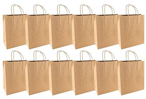 Ideen mit Herz Kraftpapier-Taschen mit Henkel | Extra stark: 170 g/m² | Kleine Geschenktüten | Papiertüten | Geschenktaschen für Hochzeit, Geburtstag (25,4 x 30,5 x 12,7 cm | 12 Stück)