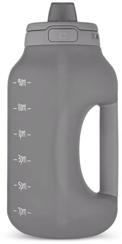 Ello Hydra - Jarra de medio galón con marcador de tiempo y asa para hidratación durante todo el día y popote de silicona con bloqueo, tapa a prueba de fugas, sin BPA, gris, 64 onzas