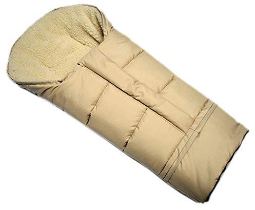 BambiniWelt by Rafael K. Winterfußsack – universaler Fußsack für Kinderwagen, Buggy & Schlitten in Mumienform – Lammwolle, größenverstellbar (90–110 cm), warm, waschbar & windabweisend (beige)