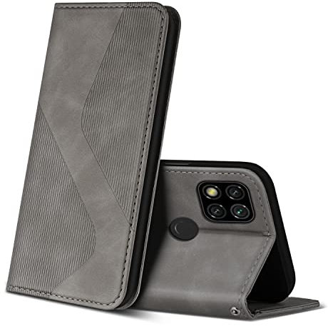 ZONNAVI Coque pour Xiaomi Redmi 9C, Premium Étui Housse en Cuir de Protection avec [Emplacements Cartes] [Magnetique], Clapet Folio Portefeuille pour Xiaomi Redmi 9C (Gris)