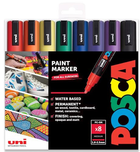 Posca - PC-5M - Farbmarker-Kunststifte - 1,8–2,5 mm - 8er-Set in Geschenkbox (Rainbow Tones)