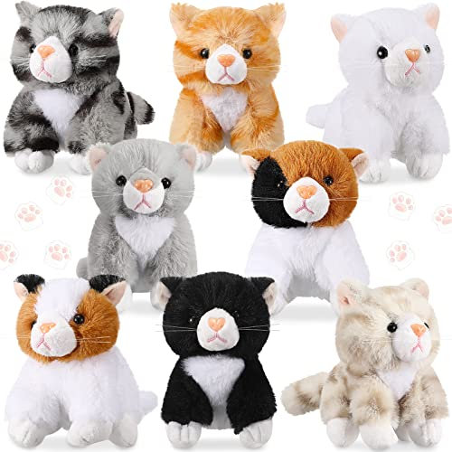 Sumind 8 Pezzi Animali di Peluche 5 Pollici Sfusi Assortiti Giocattoli Piccoli per Halloween Bambini Aula Bomboniere (Gatto Pelo Lungo)