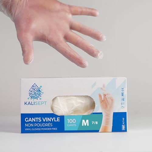 KALISEPT INTCO - boite de 100 - Gants Vinyle médical et de l’industrie de haute qualité, normes en vigueurs. (non poudrés)