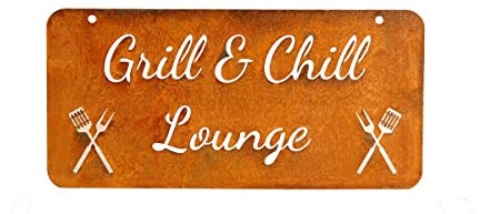 Bornhöft Gartenschild Edelrost Rost zum hängen Gartendeko 29cm x 14cm rostige Grill & Chill Lounge