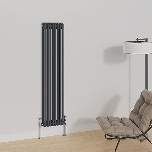 Warmehaus Designer-Heizkörper, vertikal, traditionell, 1500 x 380 mm, doppeltes Paneel, Gusseisen, Anthrazit