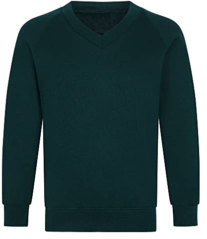 STREETWISE CLOTHING QUALITY CASUAL WEAR Boys Girls V Neck School Jumper - Unisex Kids Sweatshirt Schoolwear Shirts Long Sleeve Fleece Jumper Classic Uniform - Small, Bottle Green