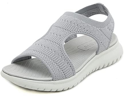 ZDQ Sandalen Damen Sommer Orthopädische Sandalen Leichte Bequeme Schuhe Outdoor Sportsandalen Casual Hausschuhe mit Weiche Fussbett Grau 39