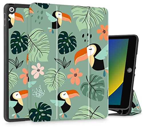 Tuiklol iPad 10.2 Hülle 2021 Generation 9. Veröffentlichung eingebauter Stifthalter, dreifacher Ständer, Rückseite für 2020 2019 [8./7th] iPad 10.2 Zoll Hülle, Vogel