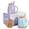 Cat Mugs Set of 2 Cute Cat Tea Cup Ceramic Coffee Mug with Kawaii Lid and Spoon Cute Mugs for Women Girls Cat Lovers 15oz/500ml Christmas Birthday Cat Gift Mug(2 Pack Purple and Blue)