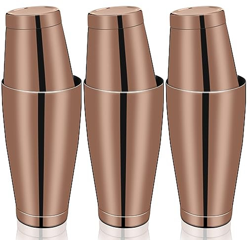 Sabary 6 Pcs Cocktail Shakers Professional Bar Shaker Boston Set Stainless Steel Martini Drink Mixer Basic Tool Weighted Shake Metal Can Cocktail Shaker Set, 18 Oz, 28 oz (Bronze)