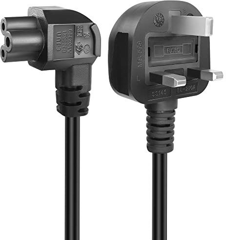GELRHONR 90°C5 Cloverleaf Mickey Mouse Power Cable, 3Pin BS 1363 to C5 AC Power Cord,Cloverleaf Lead for Laptop PC Monitors,Computer, Printer, Scanners-1.5M/4.9Ft (Left Angle C5)
