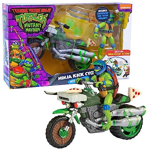 Giochi Preziosi, Ninja Turtles 2023 Chaos Mutante, Motorrad mit Kampffunktion und Leonardo-Figur inklusive, kompatibel mit Allen Grundfiguren, für Kinder ab 4 Jahren