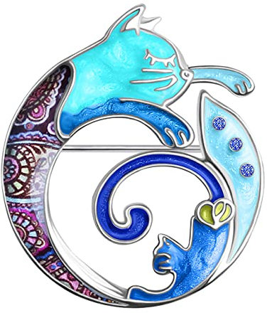 DOWAY Broche en émail motif chat floral pour femme, émail, Grès