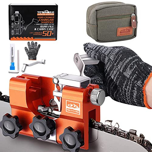 Freeyou Chainsaw Sharpener, Chainsaw Sharpening Jig Kit with Tungsten Burr and Portable Storage Bag, Hand-Cranked Sharpening Tool for 8-22 inches Chain Saws and Electric Saws.