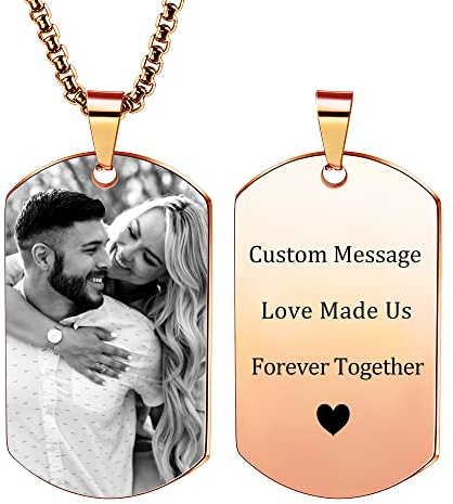 PHOCKSIN Custom Necklaces Personalised dog Tag Necklace Text Engraving Customised Photo Pendant Necklace for Men Women Stainless Steel Jewelry Bundle with Adjustable 24 Rolo Chain