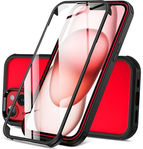 DOSNTO Doppelseitig Durchsichtig Hülle für iPhone 15 Plus (6.7''), 360 Grad Ganzkörper Stoßfeste und Fallschutz Robust Handyhülle Eingebauter Gehärtetem Glas Displayschutzfolie Schutzhülle, Schwarz