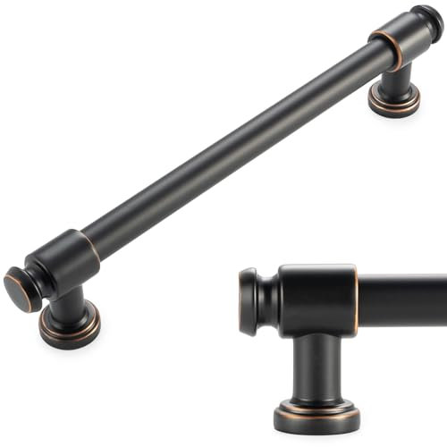 KOOFIZO Rome - Tirador de gabinete de barra – Herrajes de bronce aceitado para muebles, espacio de tornillos de 6.3 pulgadas/160 mm, paquete de 10 unidades para puerta de armario de cocina, cajón de