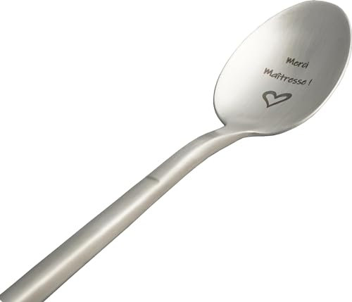 ZINELLO DESIGN - Cuillère avec Message d’Amour, Idee Cadeau Original et Personnalisé pour une Fête, Noël ou un Anniversaire, Cuillère à Café/Dessert avec son Coffret pour Offrir (Merci Maitresse)