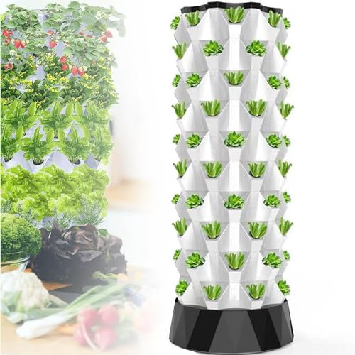 GEJLELDS Hydroponik-Turm-Set, Hydrokultur-Anbausystem, automatisiertes Aeroponik-Turm-Garten-Hydrokultur-Anbauset für drinnen und draußen, mit Feuchtigkeitspumpen-Timer-Adapter,6Layers