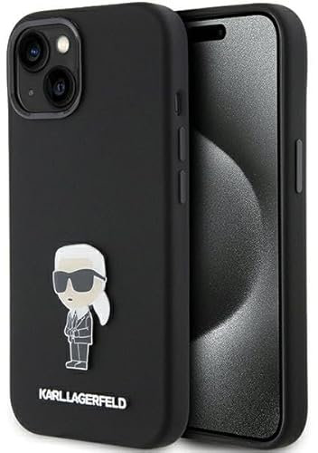 Karl Lagerfeld KLHCP15SSMHKNPK Hülle für iPhone 15 6.1 Schwarz Silicone Ikonik Metal Pin