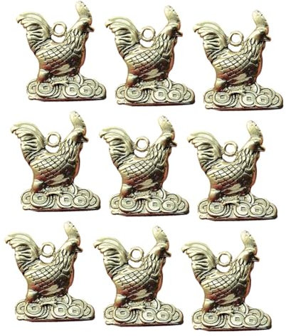 EXCEART 9 Stück Chinesische Tierkreiszeichen Anhänger Hahn Charms Metall Vintage Schmuckperlen für Halskette Armband
