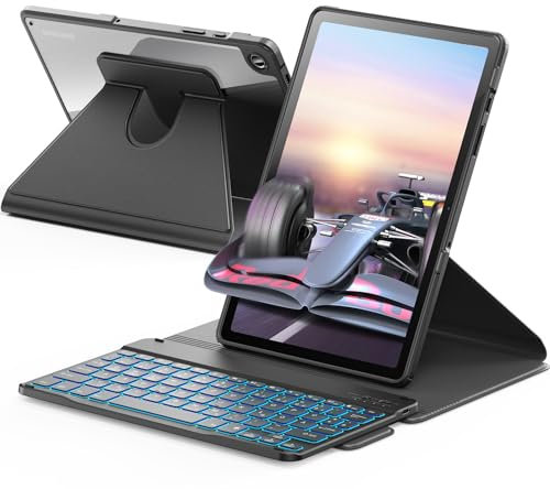 INFILAND Tastatur Hülle für Samsung Galaxy Tab A9+ Plus 11 Zoll 2023 Modell (SM-X210/X216/X218) mit 360-Grad-Rotation, schlankem Standcover, Abnehmbarer magnetischer kabelloser Tastatur, Schwarz