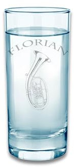 Graviertes Glas mit Tenorhorn und Namen - Perfekte Geschenkidee für Musiker - kratz- und spülmaschinenfeste Gravur - Fassungsvermögen: 480 ml, mit Eichung bei 0,4 l