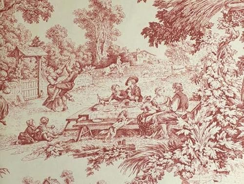 Stamperia Festa & Borelli Srl Toile De Jouy Meterware | 100% Baumwolle | Höhe 180 cm | Granatrot