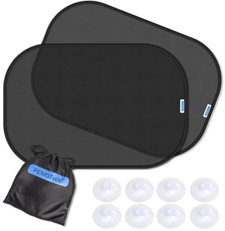 PEMOTech Sonnenschutz Auto Baby,[2025 Upgrade] Groß 53×36cm mit Starken Saugnäpfen Statt Klebefolie •ZERTIFIZIERTER UV-Schutz UPF50+•Sonnenschutz Auto Kinder für Heckscheibe & Seitenscheibe (2 Stück)