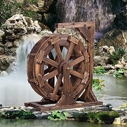 Hölzerner Wasserrad-Brunnen-Wasserfall-Außenräder-Brunnen-Vintage-rustikaler Outdoor-Indoor-Zier-Wasserwagen für Garten, Hinterhof, Terrasse, Teich, Pool, Balkon, Veranda, Hof, Durchmesser 8