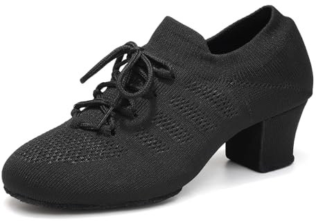 Uonpie Zapatos de Baile Latino Mujer Práctica Salsa Tango Moderno Jazz Cerrados con Cordones Tacón Bajo Negro, 38 EU