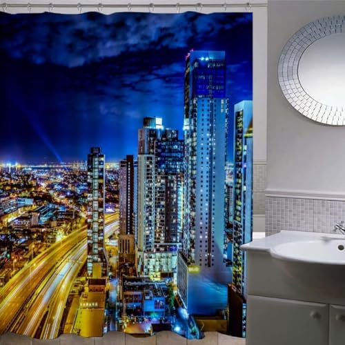 Duschvorhang 120 x 200 New York Duschvorhänge Usa Anti Schimmel Waschbar Polyester Textil Shower Curtains für Badezimmer Badewanne mit 8 Haken, Z4109