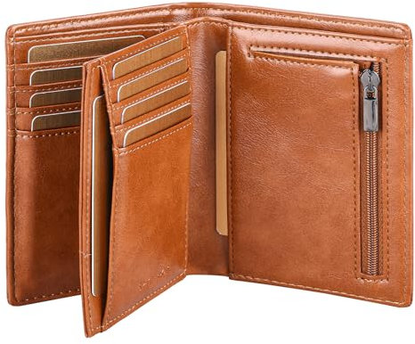 SkaTtesKai Geldbörse Herren Leder mit RFID Schutz Portemonnaie Groß mit Münzfach 13 Fächer Echtleder Geldbeutel für Männer Und Damen Brieftasche Wallet Portmonee,Retro-Braun