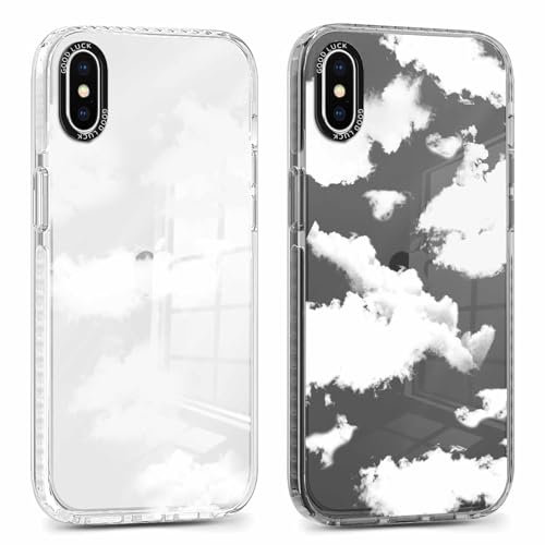 Foonary 2 Pack Clear Print Phone Case for iPhone X/XS 5.8,Soft TPU Silicone with White Clouds Design Aesthetics Transparent Pattern Cases,Shockproof Bumper Protector Cover for iPhone X Girls