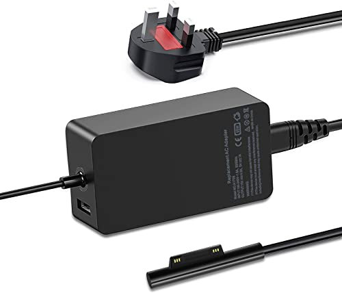 65W Surface Pro charger, Microsoft Surface Laptop Charger for Surface Pro 10/9/8/7+/7/6/5/4/3/X, Windows Surface Laptop 6/5/4/3/2/1, Surface Go Tablet, Surface Book 3/2/1, with USB port