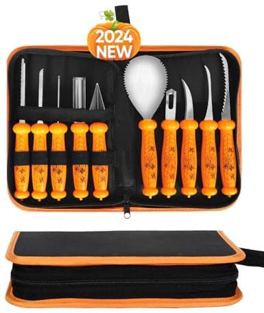WKNENE Kürbis Schnitzset, 10 Stück Schnitzwerkzeug Kürbis, Kürbis Schnitzen, Halloween Kürbisschnitzset, Edelstahl Kürbis Schnitzwerkzeug, Schnitzmesser für Kinder und Erwachsene