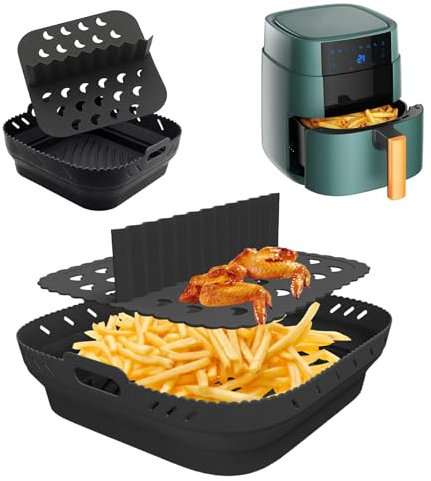 Silicone Air Fryer Liner - Air Fryer Accessories - Silicone Air Fryer Liner with Divider for Ninja Speedi & COSORI Air Fryers - Reusable Accessories for Instant Vortex & Tefal Air Fryer (Black)