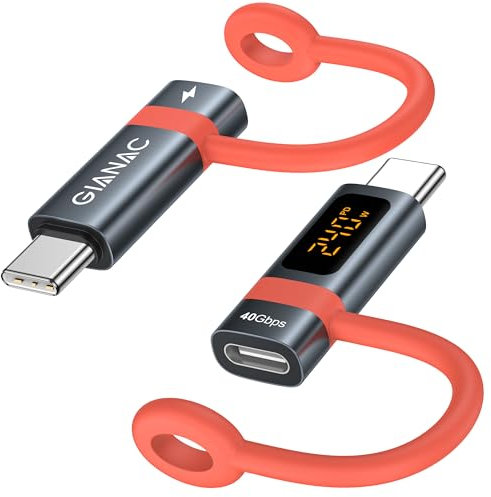 240W USB C auf USB C Adapter [2Stück] 40Gbps Adapter C mit LED Display,Adapter Typ C mit Anti Verlust Seil Output Power MAX 48V/5A für iPhone15/15 Pro/15 Pro MAX, Samsung Galaxy S23/S22 und mehr