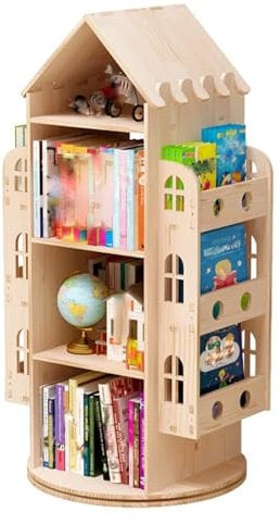 ZXXHNNAIHG Rotating Bookshelf,360 Display 4 Tier Floor Standing Bookcase Storage Rack,Wood CDs Storage Rack for Kids Children's Bookshelf,for Bedroom,Living Room,Study Room