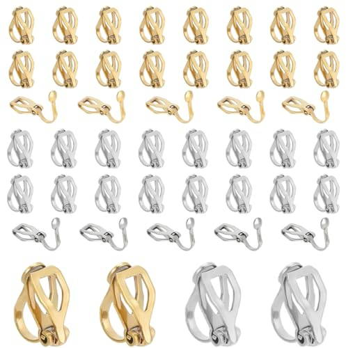 JEYORZY Ohrclips, Edelstahl, Metall, flach, rund, blank, zum Anklipsen, Ohrringe, Basteln, hypoallergen, Konverter für Ohrringe, 50 Stück