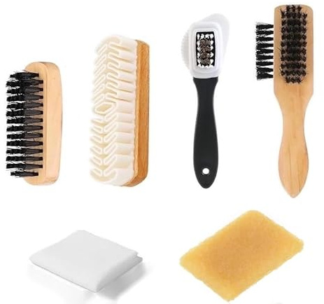 YUET Shoe Brush Set - 6 PCS Multifunctional Nubuck Suede Cleaner Kit with Clean Cloth & Sponge Eraser, Brass Bristles