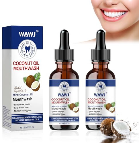 WAWJ® Olio di cocco collutorio per denti, tirando olio con raschietto per lingua, Collutorio Teeth Total Care, pulizia naturale della bocca per alito fresco, denti sani e gengive senza alcool (120ml)