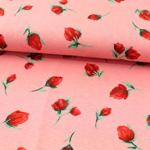 TOLKO 50cm Baumwolljersey Jersey Stoff Meterware | Baumwollstoff für Shirt Kleid Rock Jersey Bettwäsche Stoff Sommer Kleiderstoff | Weich elastisch 150cm breit | Stoffe zum Nähen (Rosenknospe)