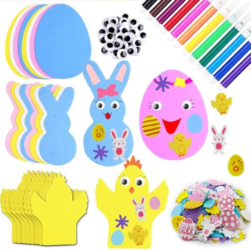 ZDQC Ostereier,DIY Osterdeko,Ostern Kinder,Anhänger Hase Ostern,Ostern Kaninchen,Moosgummi Ostern,Osterdeko (Ostereier + Hase + Küken)